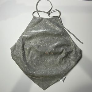 Silver glitter bandana crop top with adjustable straps, size small